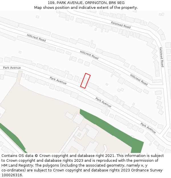 109, PARK AVENUE, ORPINGTON, BR6 9EG: Location map and indicative extent of plot