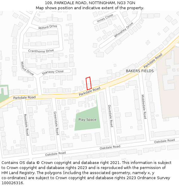 109, PARKDALE ROAD, NOTTINGHAM, NG3 7GN: Location map and indicative extent of plot