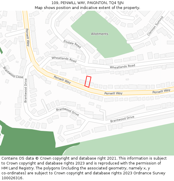109, PENWILL WAY, PAIGNTON, TQ4 5JN: Location map and indicative extent of plot