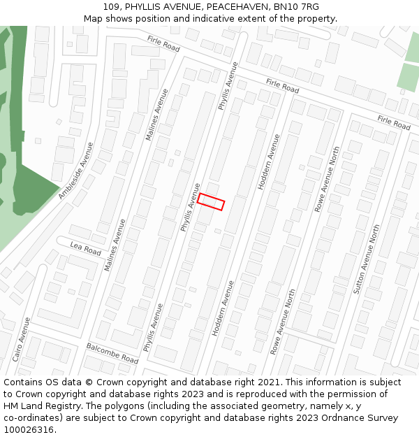 109, PHYLLIS AVENUE, PEACEHAVEN, BN10 7RG: Location map and indicative extent of plot