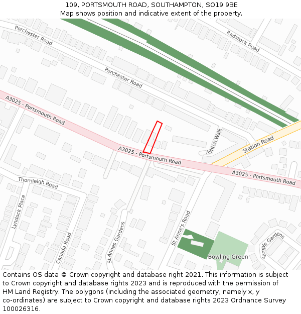 109, PORTSMOUTH ROAD, SOUTHAMPTON, SO19 9BE: Location map and indicative extent of plot