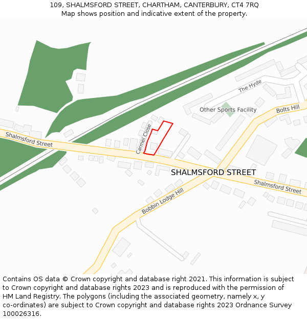 109, SHALMSFORD STREET, CHARTHAM, CANTERBURY, CT4 7RQ: Location map and indicative extent of plot