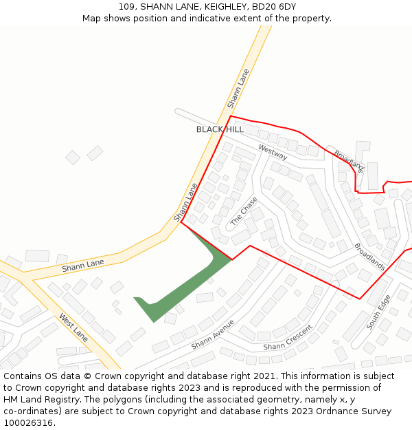 109, SHANN LANE, KEIGHLEY, BD20 6DY: Location map and indicative extent of plot