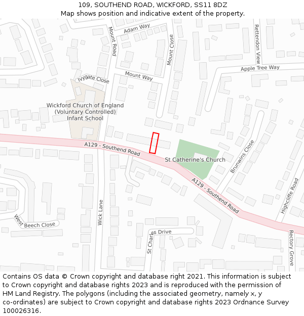 109, SOUTHEND ROAD, WICKFORD, SS11 8DZ: Location map and indicative extent of plot