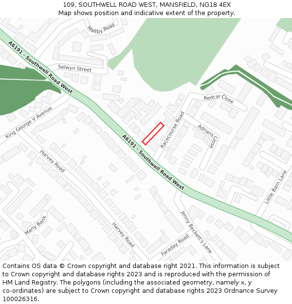 109, SOUTHWELL ROAD WEST, MANSFIELD, NG18 4EX: Location map and indicative extent of plot