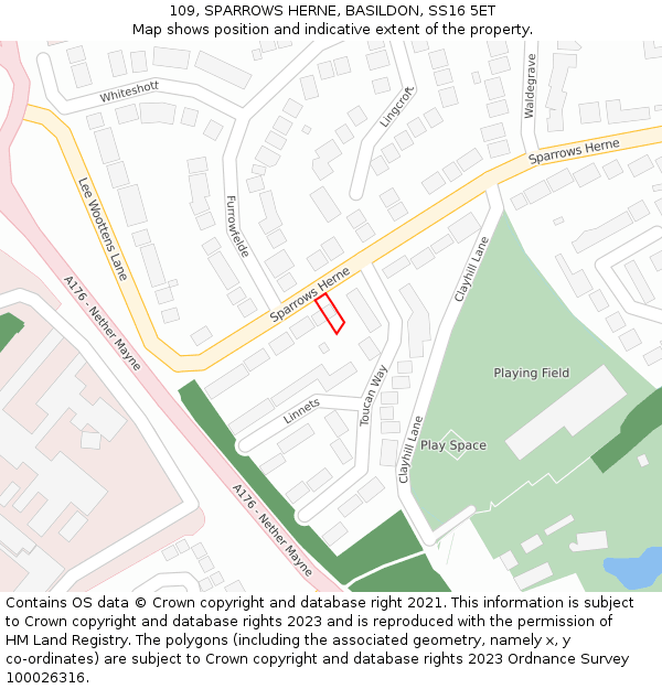 109, SPARROWS HERNE, BASILDON, SS16 5ET: Location map and indicative extent of plot