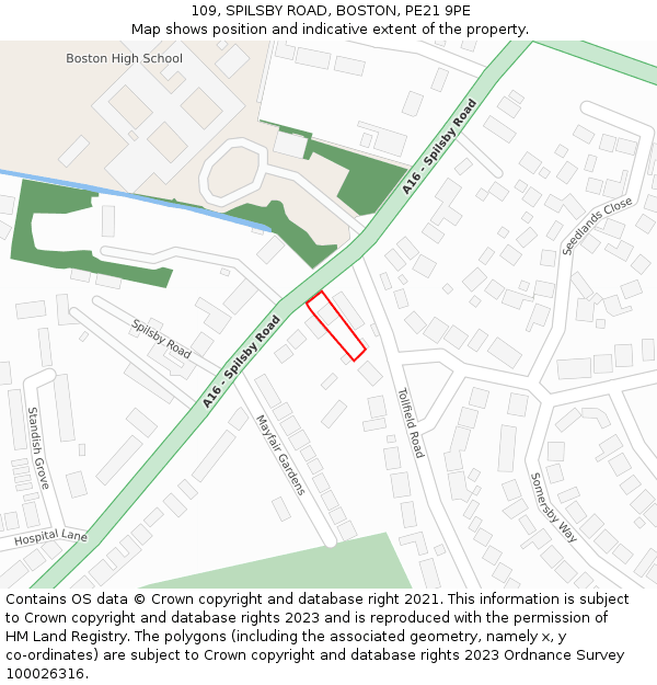 109, SPILSBY ROAD, BOSTON, PE21 9PE: Location map and indicative extent of plot