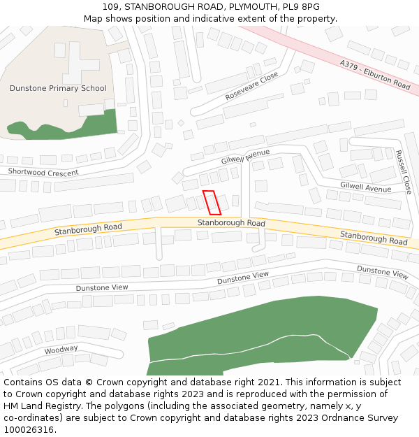 109, STANBOROUGH ROAD, PLYMOUTH, PL9 8PG: Location map and indicative extent of plot