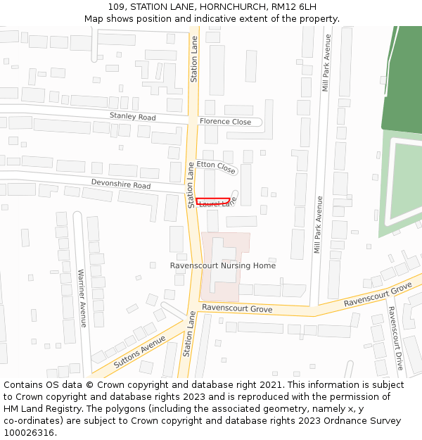 109, STATION LANE, HORNCHURCH, RM12 6LH: Location map and indicative extent of plot