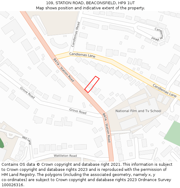 109, STATION ROAD, BEACONSFIELD, HP9 1UT: Location map and indicative extent of plot