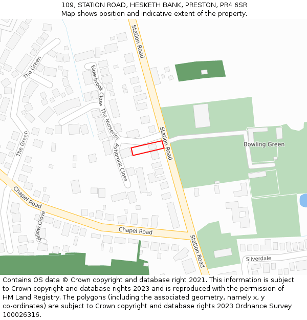 109, STATION ROAD, HESKETH BANK, PRESTON, PR4 6SR: Location map and indicative extent of plot