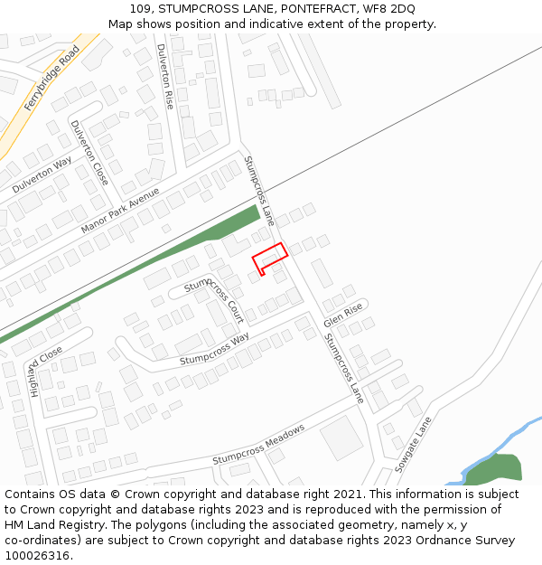 109, STUMPCROSS LANE, PONTEFRACT, WF8 2DQ: Location map and indicative extent of plot