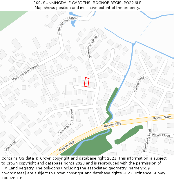 109, SUNNINGDALE GARDENS, BOGNOR REGIS, PO22 9LE: Location map and indicative extent of plot