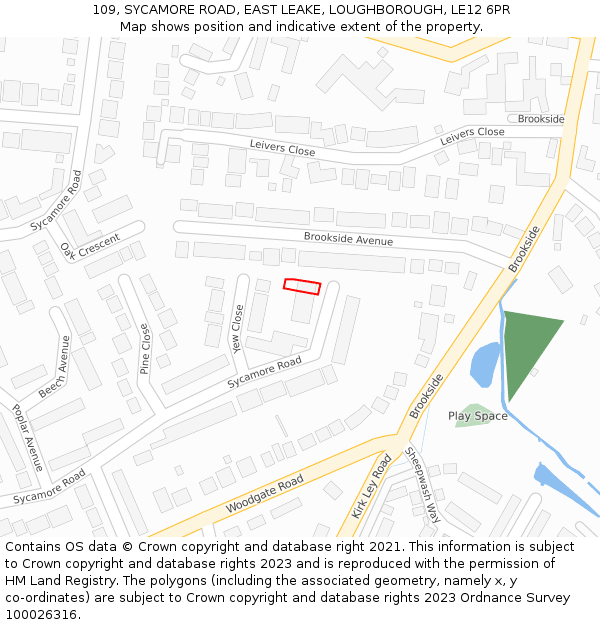 109, SYCAMORE ROAD, EAST LEAKE, LOUGHBOROUGH, LE12 6PR: Location map and indicative extent of plot