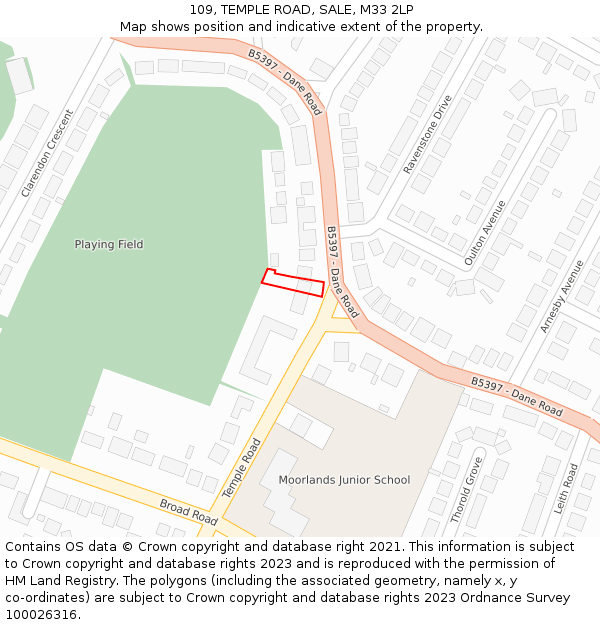 109, TEMPLE ROAD, SALE, M33 2LP: Location map and indicative extent of plot