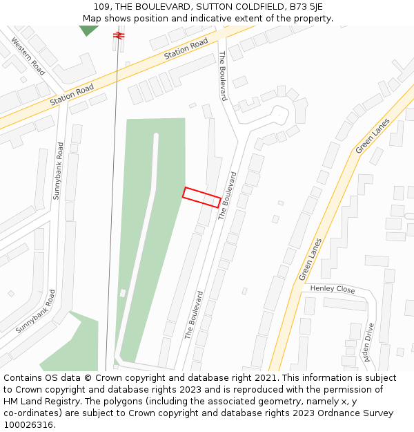 109, THE BOULEVARD, SUTTON COLDFIELD, B73 5JE: Location map and indicative extent of plot