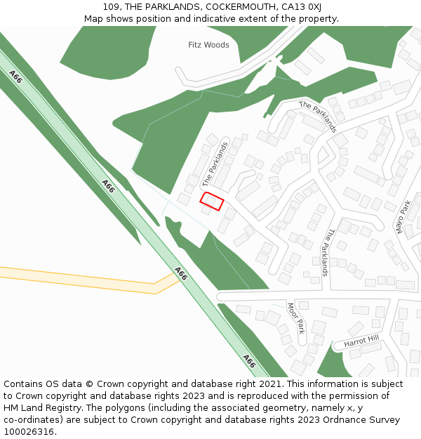 109, THE PARKLANDS, COCKERMOUTH, CA13 0XJ: Location map and indicative extent of plot