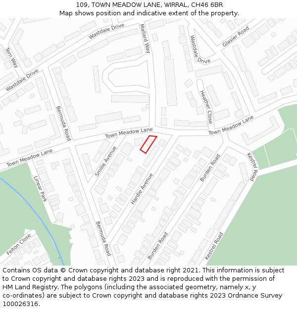 109, TOWN MEADOW LANE, WIRRAL, CH46 6BR: Location map and indicative extent of plot