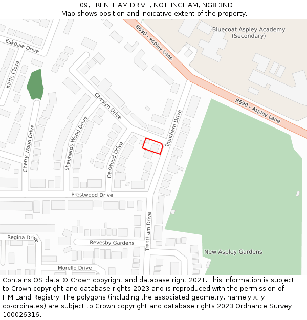 109, TRENTHAM DRIVE, NOTTINGHAM, NG8 3ND: Location map and indicative extent of plot