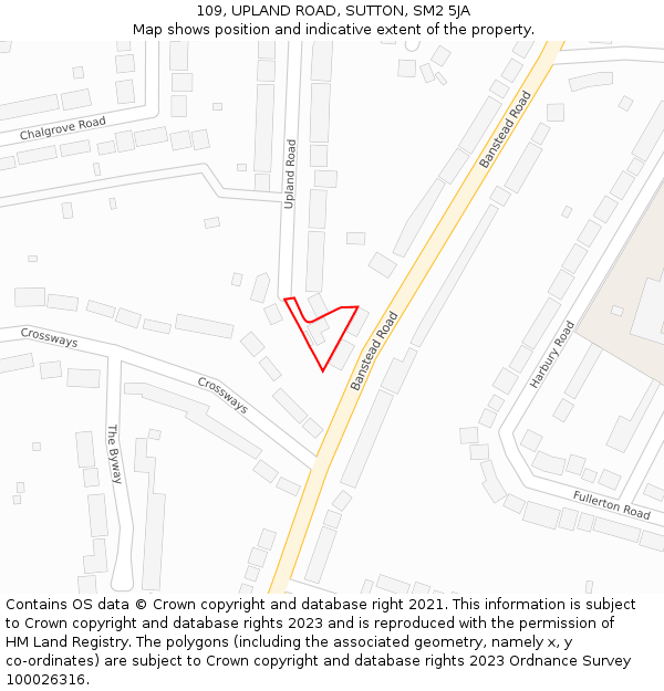 109, UPLAND ROAD, SUTTON, SM2 5JA: Location map and indicative extent of plot