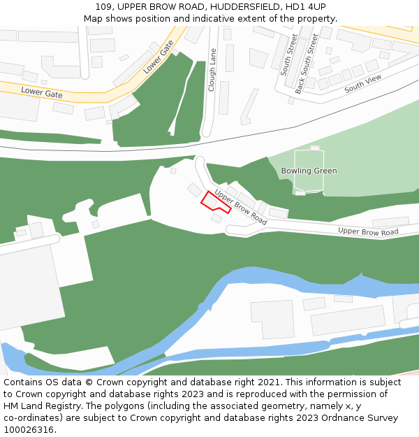 109, UPPER BROW ROAD, HUDDERSFIELD, HD1 4UP: Location map and indicative extent of plot