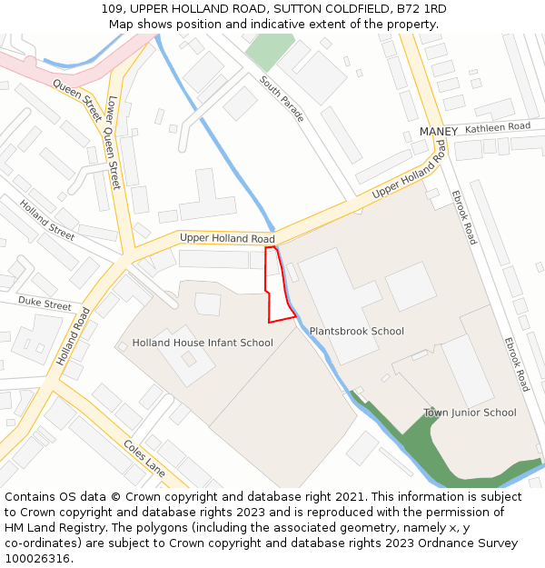 109, UPPER HOLLAND ROAD, SUTTON COLDFIELD, B72 1RD: Location map and indicative extent of plot