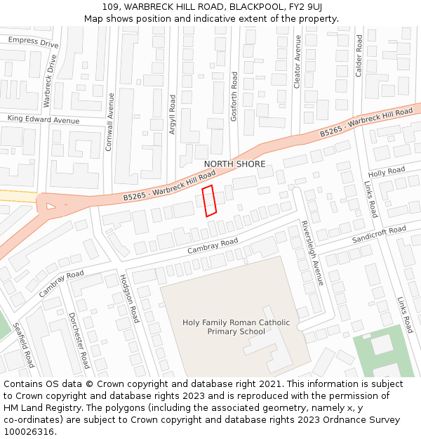 109, WARBRECK HILL ROAD, BLACKPOOL, FY2 9UJ: Location map and indicative extent of plot