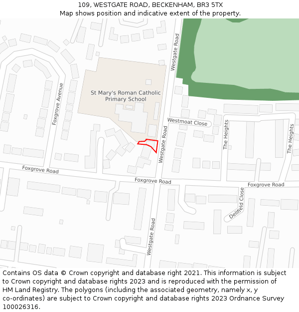 109, WESTGATE ROAD, BECKENHAM, BR3 5TX: Location map and indicative extent of plot