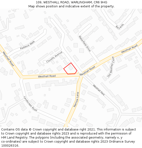 109, WESTHALL ROAD, WARLINGHAM, CR6 9HG: Location map and indicative extent of plot