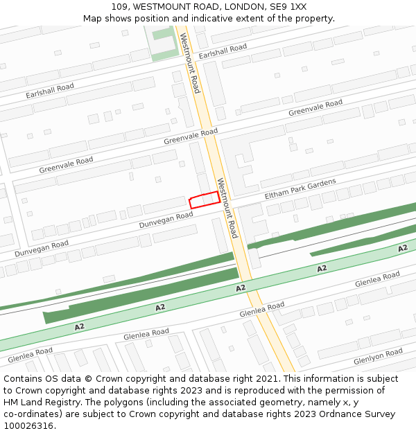 109, WESTMOUNT ROAD, LONDON, SE9 1XX: Location map and indicative extent of plot