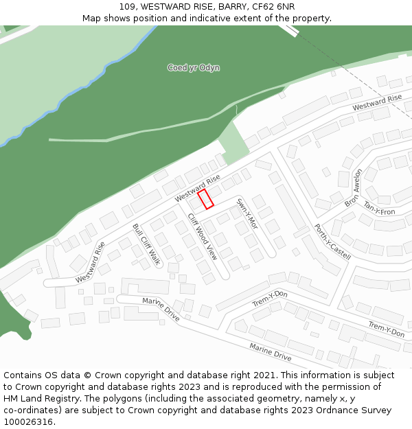 109, WESTWARD RISE, BARRY, CF62 6NR: Location map and indicative extent of plot