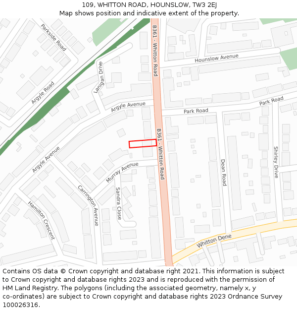 109, WHITTON ROAD, HOUNSLOW, TW3 2EJ: Location map and indicative extent of plot