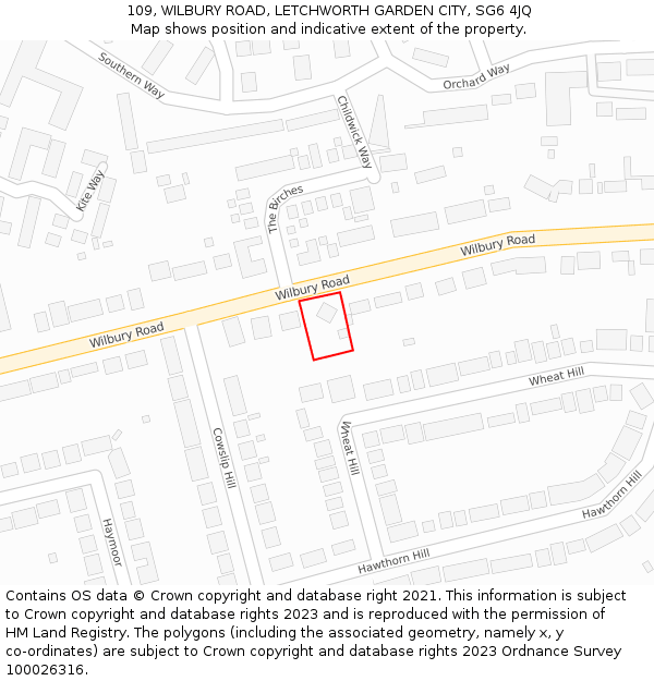 109, WILBURY ROAD, LETCHWORTH GARDEN CITY, SG6 4JQ: Location map and indicative extent of plot
