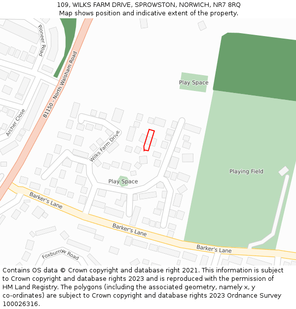 109, WILKS FARM DRIVE, SPROWSTON, NORWICH, NR7 8RQ: Location map and indicative extent of plot