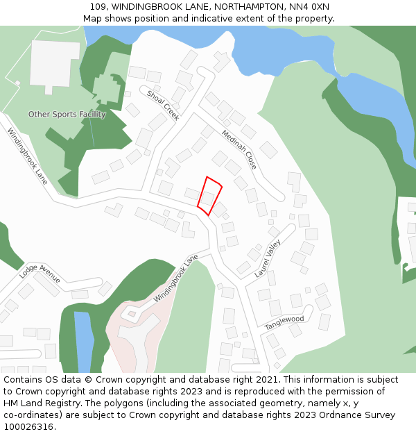 109, WINDINGBROOK LANE, NORTHAMPTON, NN4 0XN: Location map and indicative extent of plot