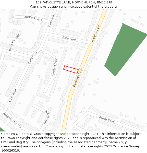 109, WINGLETYE LANE, HORNCHURCH, RM11 3AT: Location map and indicative extent of plot