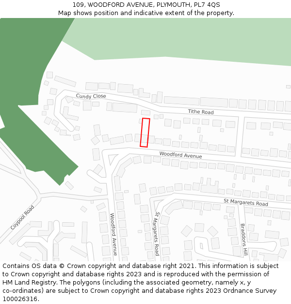 109, WOODFORD AVENUE, PLYMOUTH, PL7 4QS: Location map and indicative extent of plot