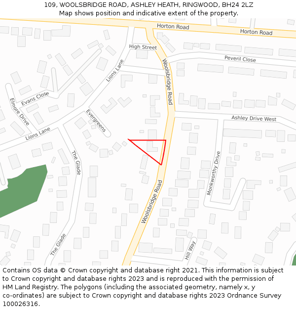 109, WOOLSBRIDGE ROAD, ASHLEY HEATH, RINGWOOD, BH24 2LZ: Location map and indicative extent of plot