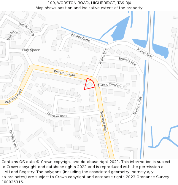 109, WORSTON ROAD, HIGHBRIDGE, TA9 3JX: Location map and indicative extent of plot