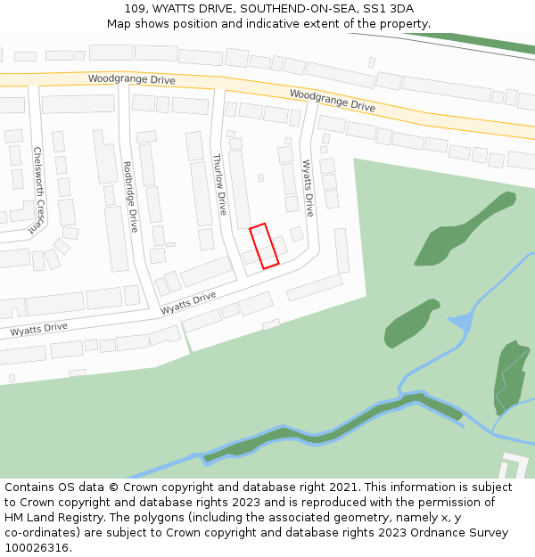 109, WYATTS DRIVE, SOUTHEND-ON-SEA, SS1 3DA: Location map and indicative extent of plot