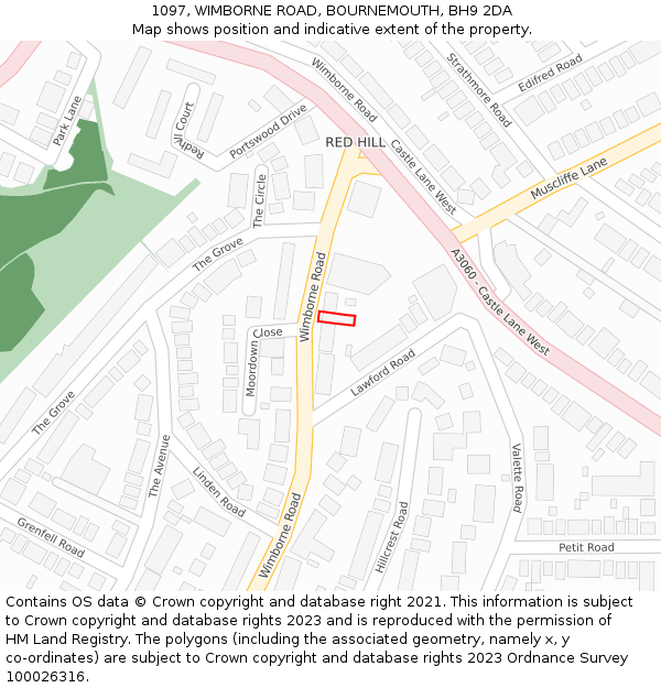 1097, WIMBORNE ROAD, BOURNEMOUTH, BH9 2DA: Location map and indicative extent of plot