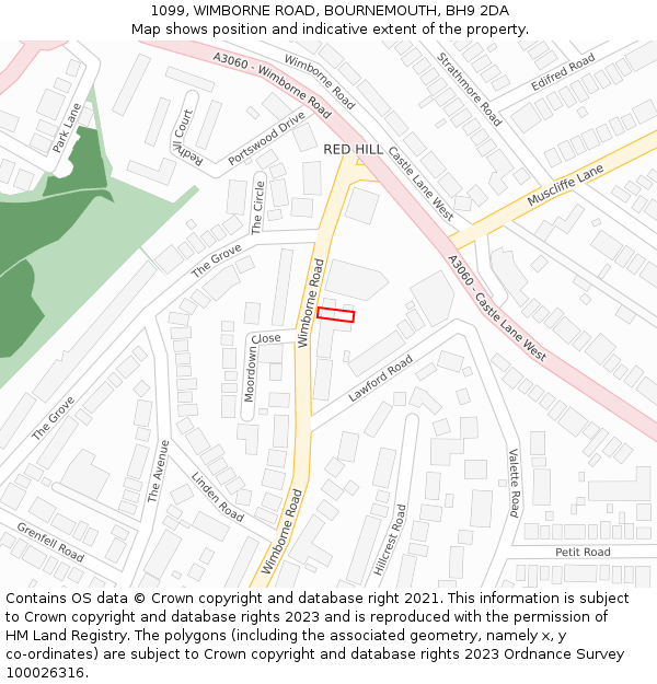 1099, WIMBORNE ROAD, BOURNEMOUTH, BH9 2DA: Location map and indicative extent of plot