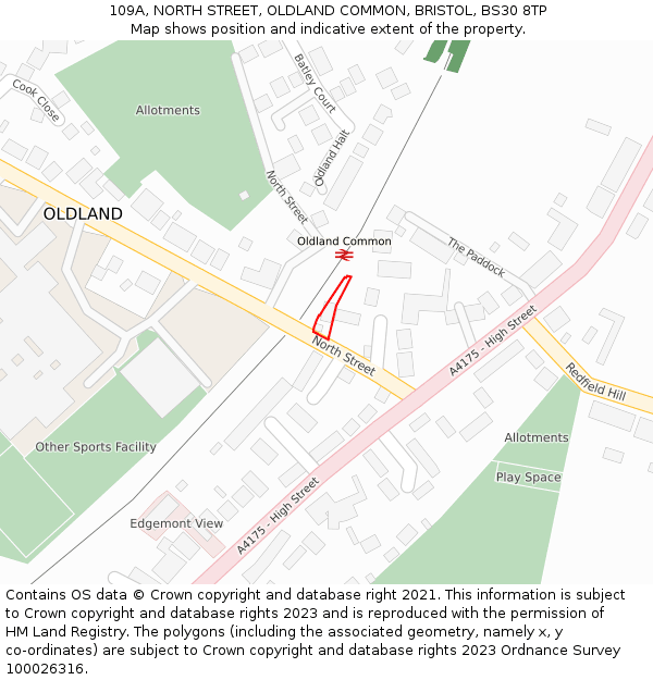 109A, NORTH STREET, OLDLAND COMMON, BRISTOL, BS30 8TP: Location map and indicative extent of plot