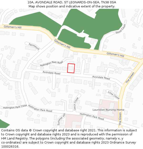 10A, AVONDALE ROAD, ST LEONARDS-ON-SEA, TN38 0SA: Location map and indicative extent of plot