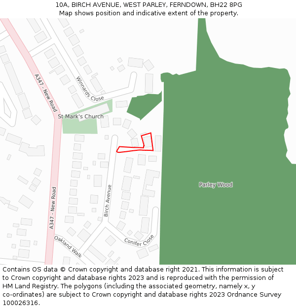 10A, BIRCH AVENUE, WEST PARLEY, FERNDOWN, BH22 8PG: Location map and indicative extent of plot