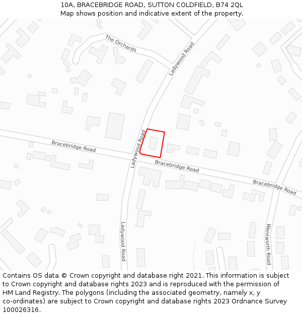 10A, BRACEBRIDGE ROAD, SUTTON COLDFIELD, B74 2QL: Location map and indicative extent of plot