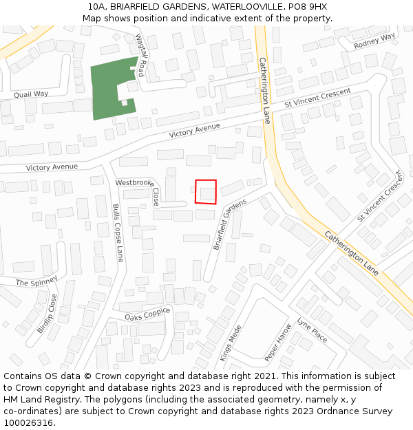 10A, BRIARFIELD GARDENS, WATERLOOVILLE, PO8 9HX: Location map and indicative extent of plot
