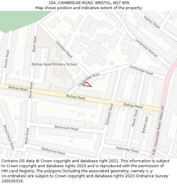 10A, CAMBRIDGE ROAD, BRISTOL, BS7 8PR: Location map and indicative extent of plot