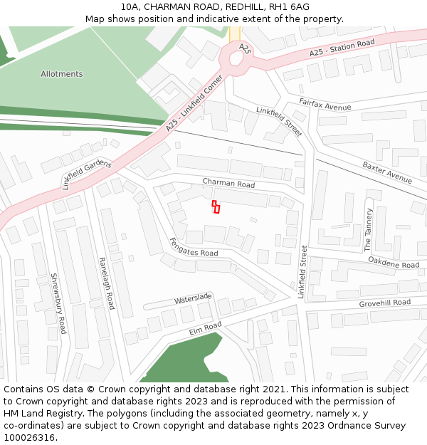 10A, CHARMAN ROAD, REDHILL, RH1 6AG: Location map and indicative extent of plot