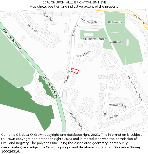 10A, CHURCH HILL, BRIGHTON, BN1 8YE: Location map and indicative extent of plot